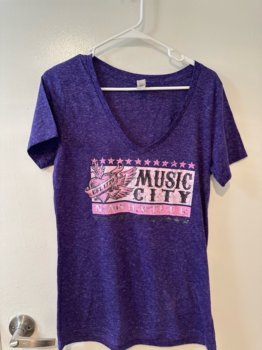 Music City Nashville Graphic Tee - Purple with Pink Print